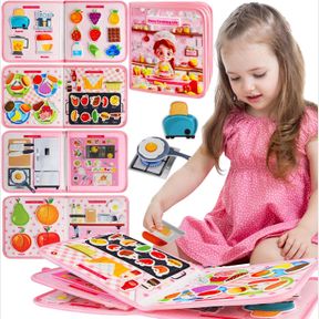 QUANQUER BUSY BOOK FOR TODDLERS OVER 18 MONTHS, KITCHEN COOKING BUSY BOARD MONTESSORI TOY FOR 18 MONTHS+ KIDS, QUIET LEARNING ACTI