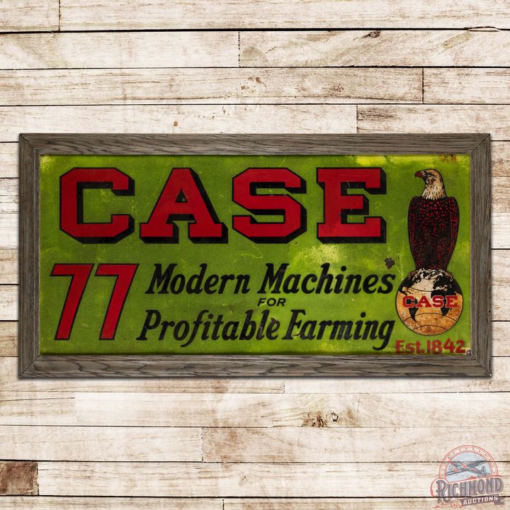 Case 77 Modern Machines for Profitable Farming Single Sided Tin Smaltz Sign w/ Old Abe