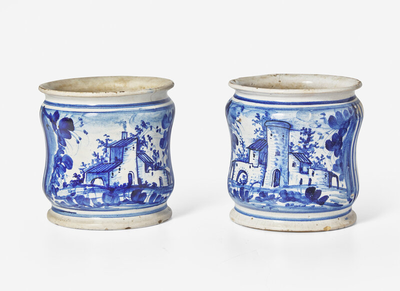 A Pair of Continental Cobalt Faience Cache Pots