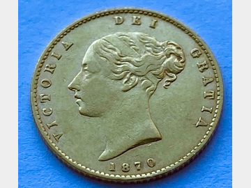 1870 VICTORIA YOUNG HEAD #DIE 41 GOLD HALF SOVEREIGN