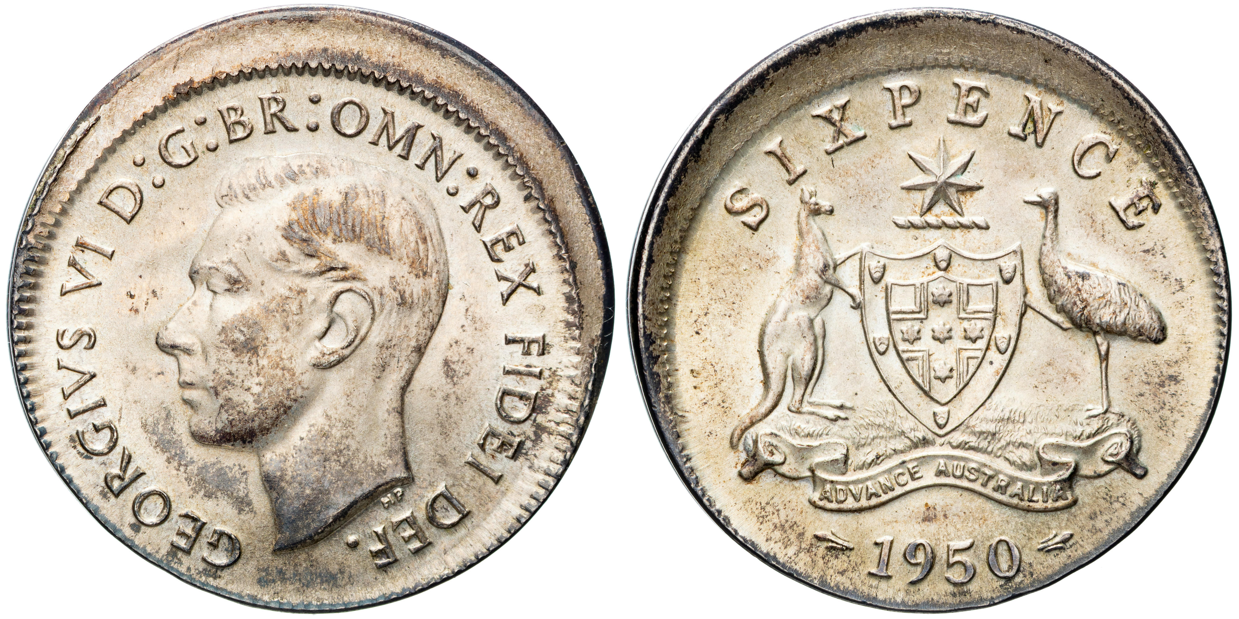 Elizabeth II, Off-Centre Strike, Sixpence, 1950, aUNC