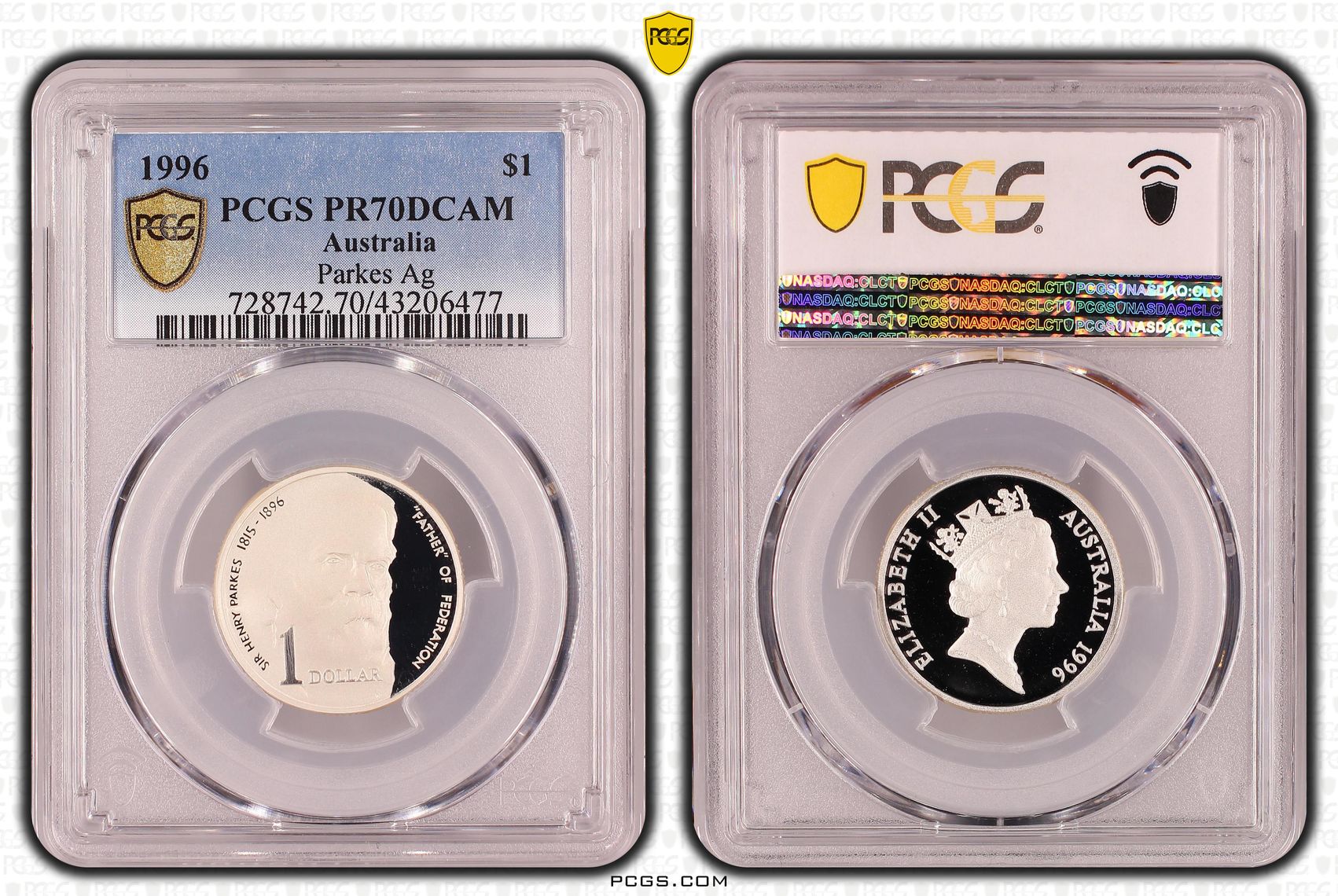 Parkes Ag, One Dollar, 1996, PCGS PR70DCAM