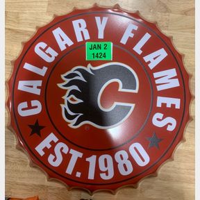 15.74 INCHES CALGARY FLAMES METAL TIN CAP SIGN