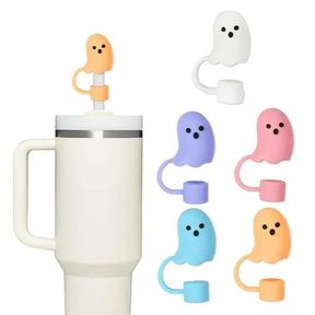 5 PCS HALLOWEEN GHOST STRAW COVERS CAP, CUTE SILICONE STRAW TOPPERS COMPATIBLE WITH STANLEY CUP 30&40 OZ, COOL CUP ACCESSORIES INC