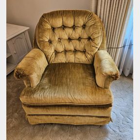 Retro MCM Waldron Furniture Velvet Gold Tufted Swivel Rocker