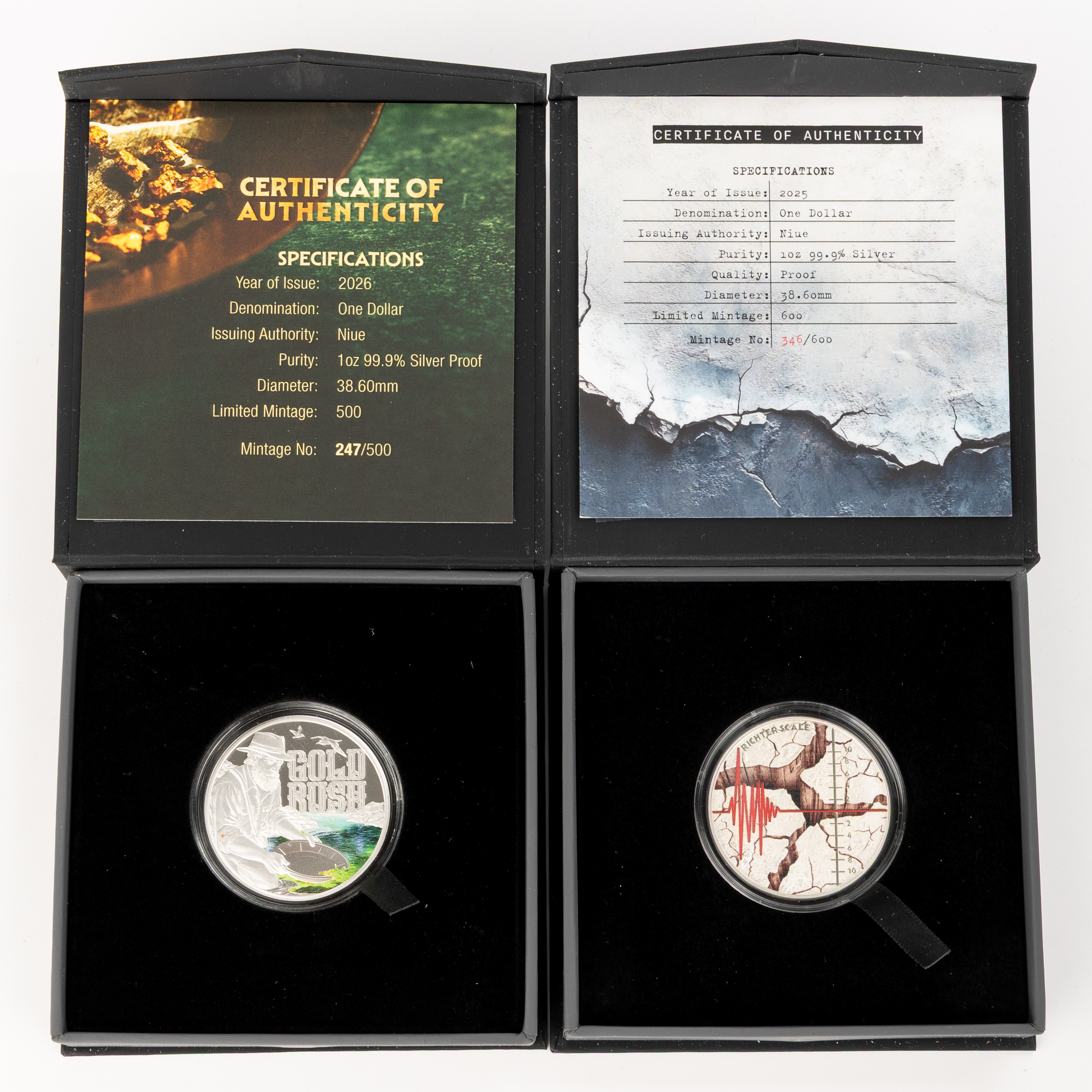 Niue, Charles III, Richter Scale & Gold Rush, One Dollar, 2025 - 2026, FDC