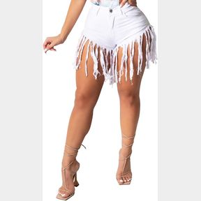 PINSV WOMEN'S DENIM SHORTS SUMMER HIGH WAISTED FRAYED RAW HEM RIPPED TASSELS SEXY SHORT PANTS JEANS