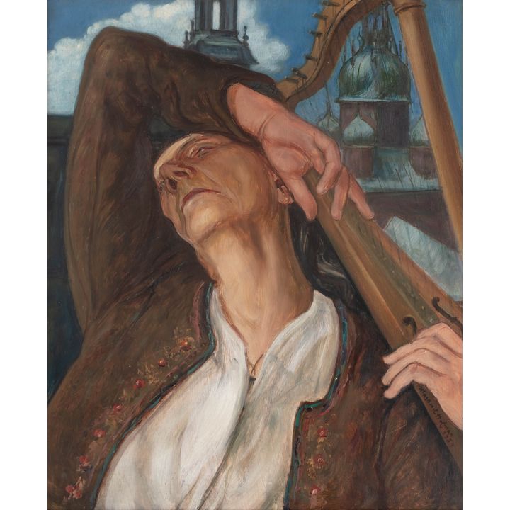 Wlastimil Hofman | Kobieta z harfą, skrzydło tryptyku: Żem był jak pielgrzym…, 1954 r.