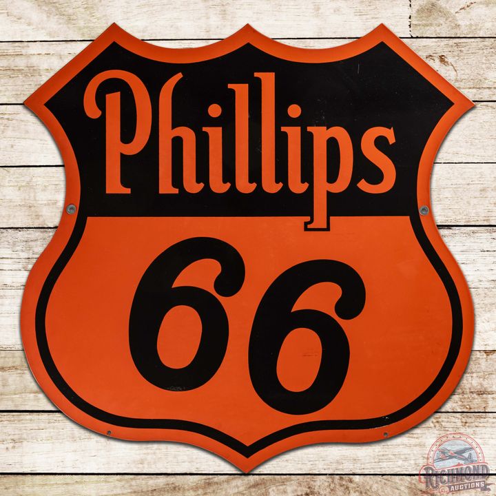 Amazing Phillips 66 30" Die Cut Double Sided Porcelain Sign