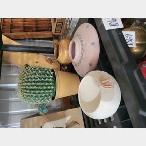 4 Southwestern pottery and wood bowls with fake cactus