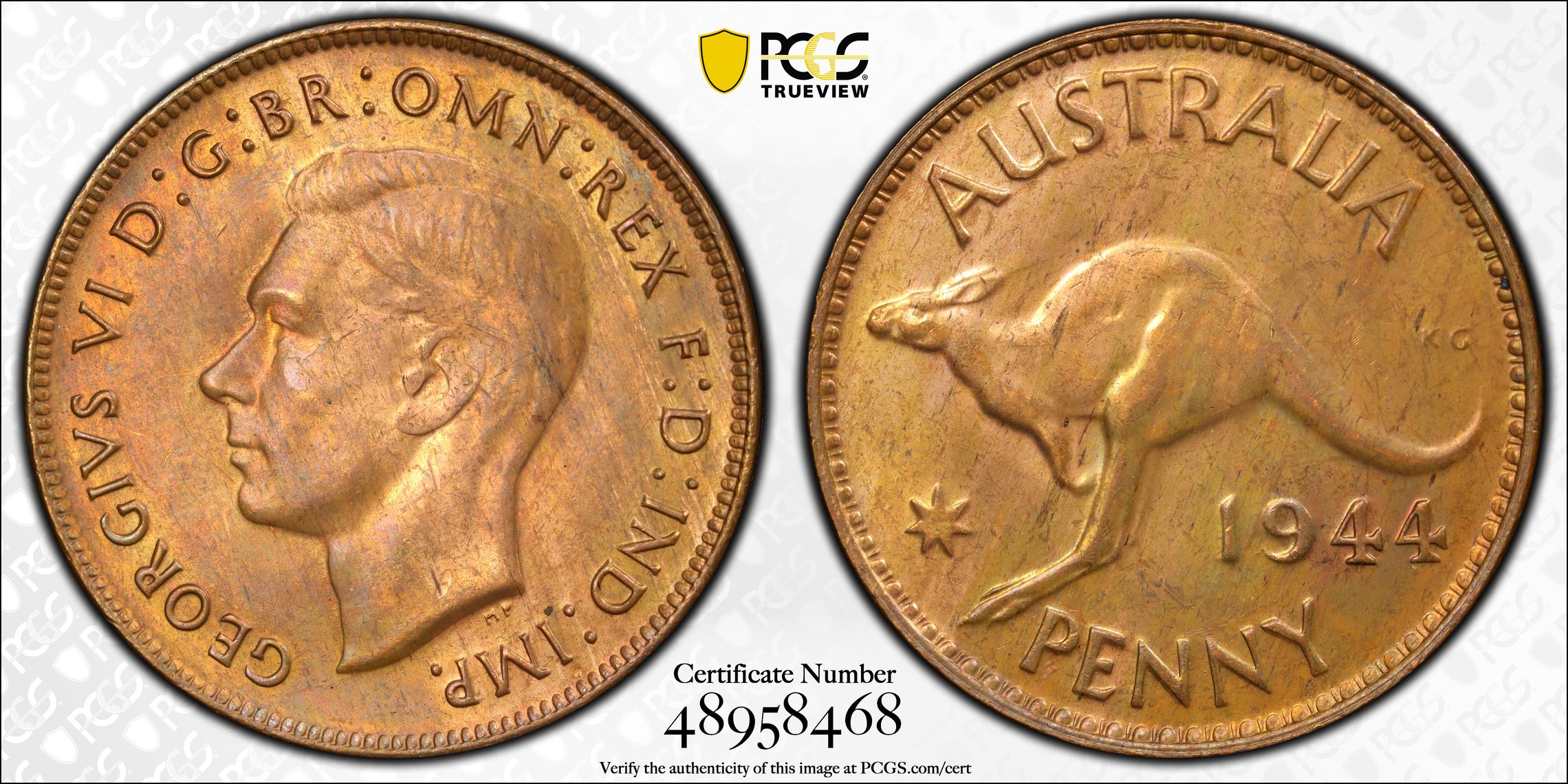 George VI, Penny, 1944, PCGS MS63RB