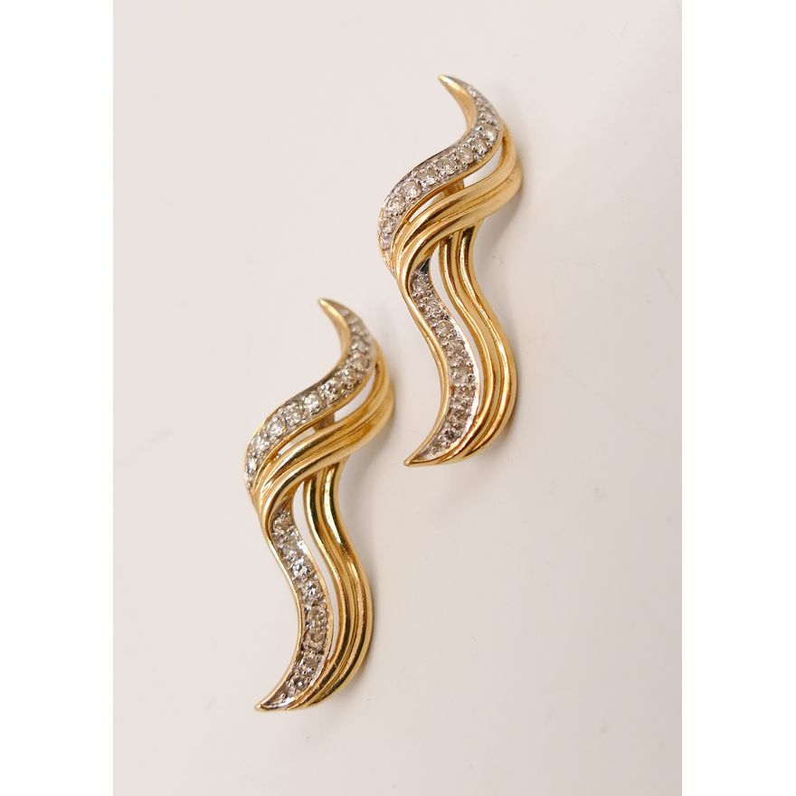 Pair 14K Diamond Modernist Post Earrings- 1.25''- 5.3g