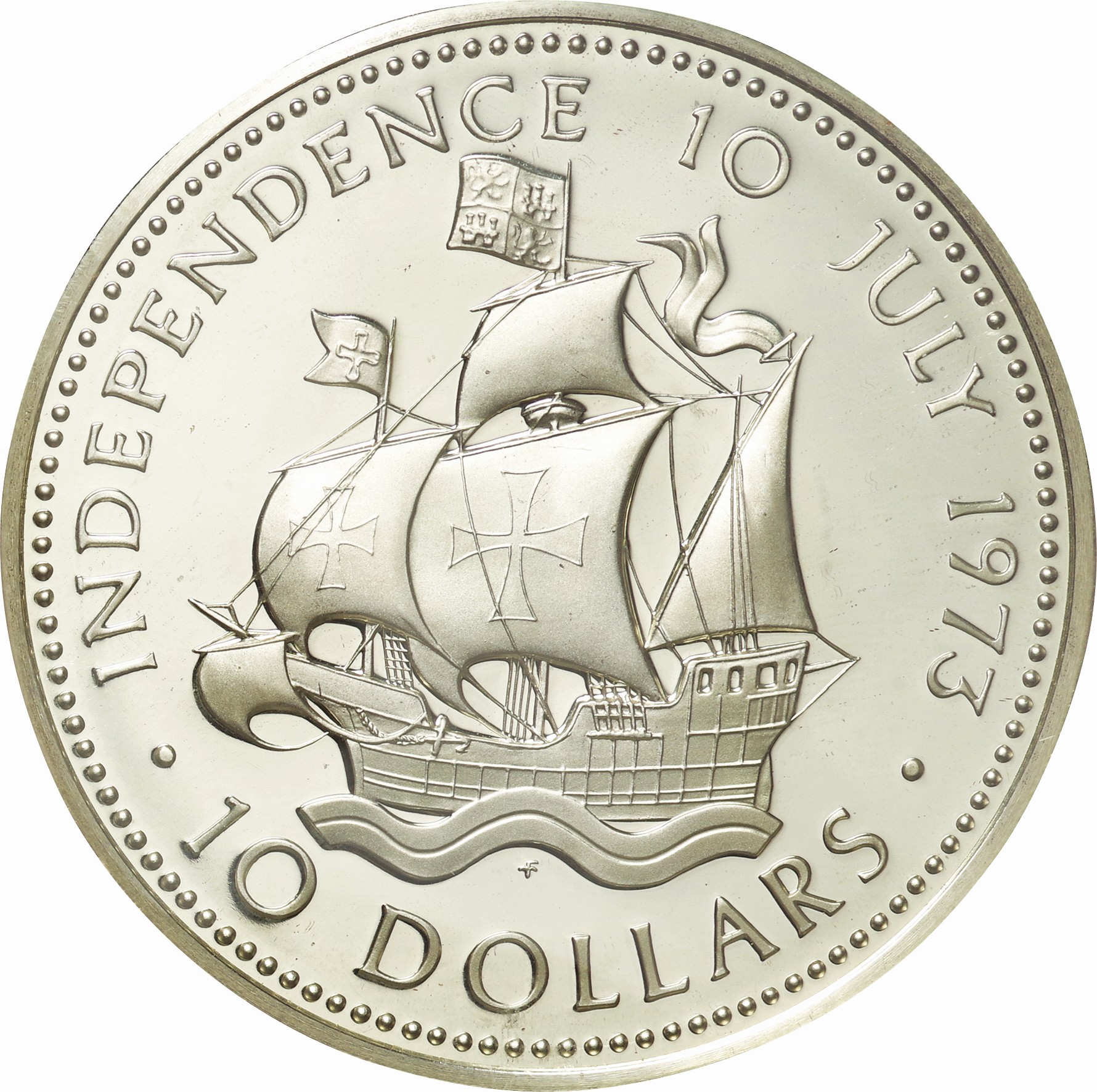バハマ 1975年 10ドル銀貨 プルーフ バハマ-Bahamas. プルーフ. Proof. Silver. 独立記念 10ドル銀貨