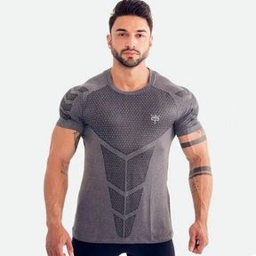 COMPRESSION T-SHIRT FOR MEN - APEY GYM SHIRTS QUICK DRY ACTIVEWEAR - GREY L - 52055/32448