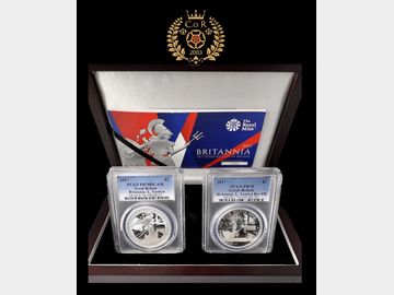 2017 BRITANNIA PROOF 1oz SILVER 2-COIN SET WITH REVERSE FROSTED PROOF LIMITED EDITION CERT 001