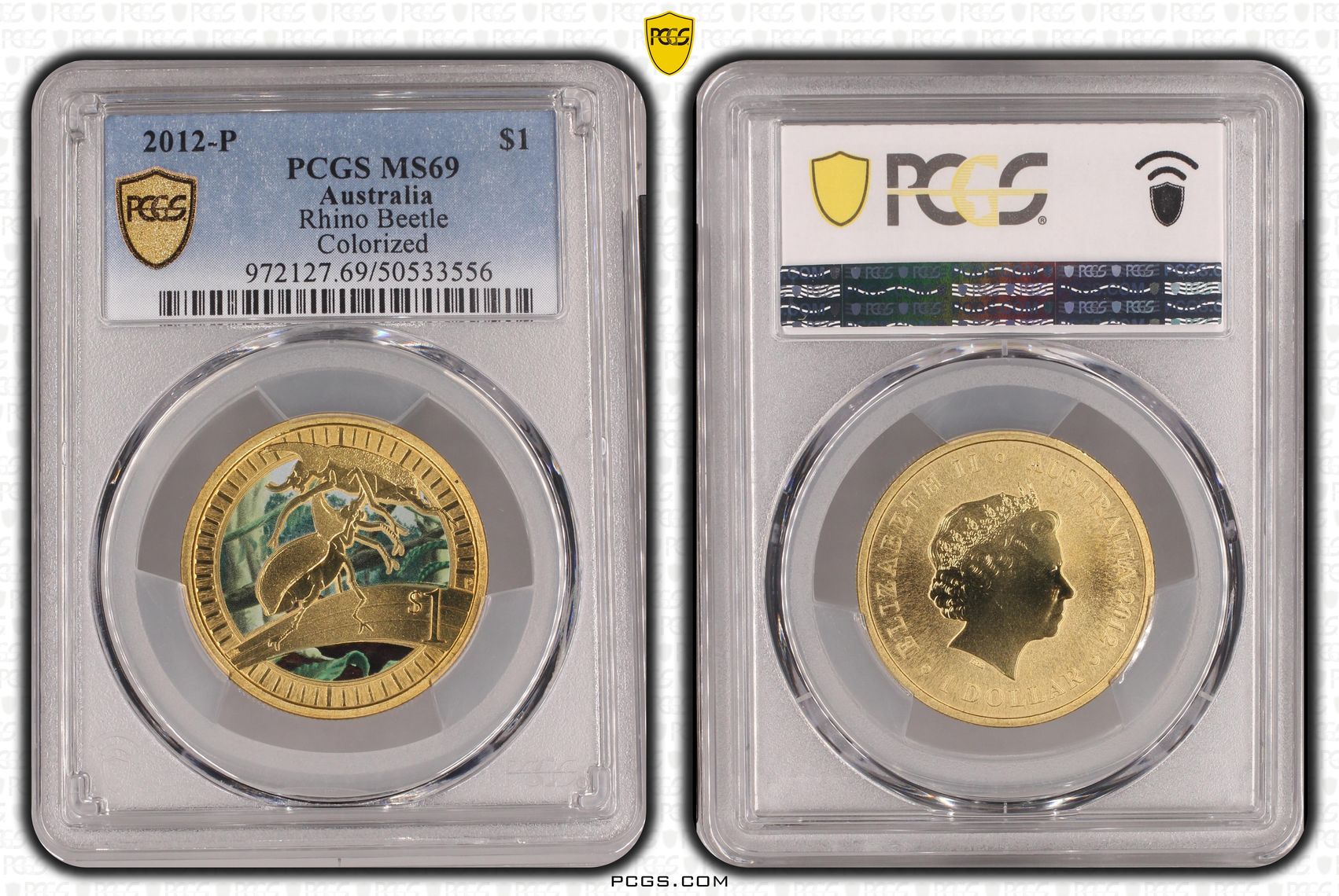 Rhino Beetle Colorized, POP 3/0, One Dollar, 2012-P, PCGS MS69