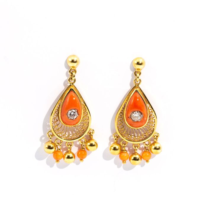 Vintage Coral & Diamond Earrings