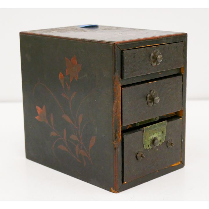 Meiji Japanese Lacquered 3-Drawer Jewelry Box 4.75''x5.75''