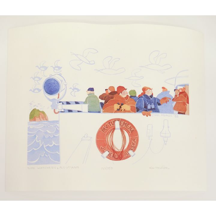 Rie Munoz 'Bird Watchers' S/N Lithograph Framed- 10x13'' sheet