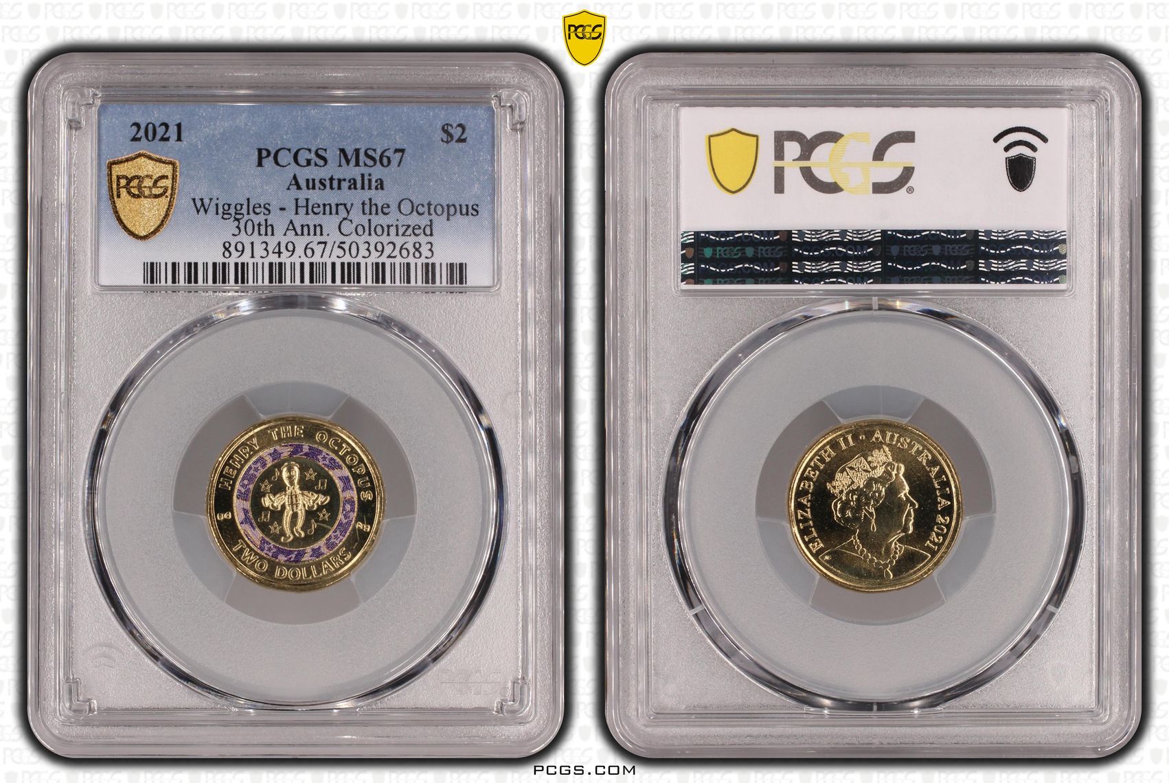 Wiggles - Henry the Octopus, Two Dollar, 2021, PCGS MS67