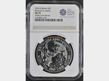 2024 BRITANNIA & LIBERTY SILVER 2 POUND (235TH COIN STRUCK) MS70 TOP POP!