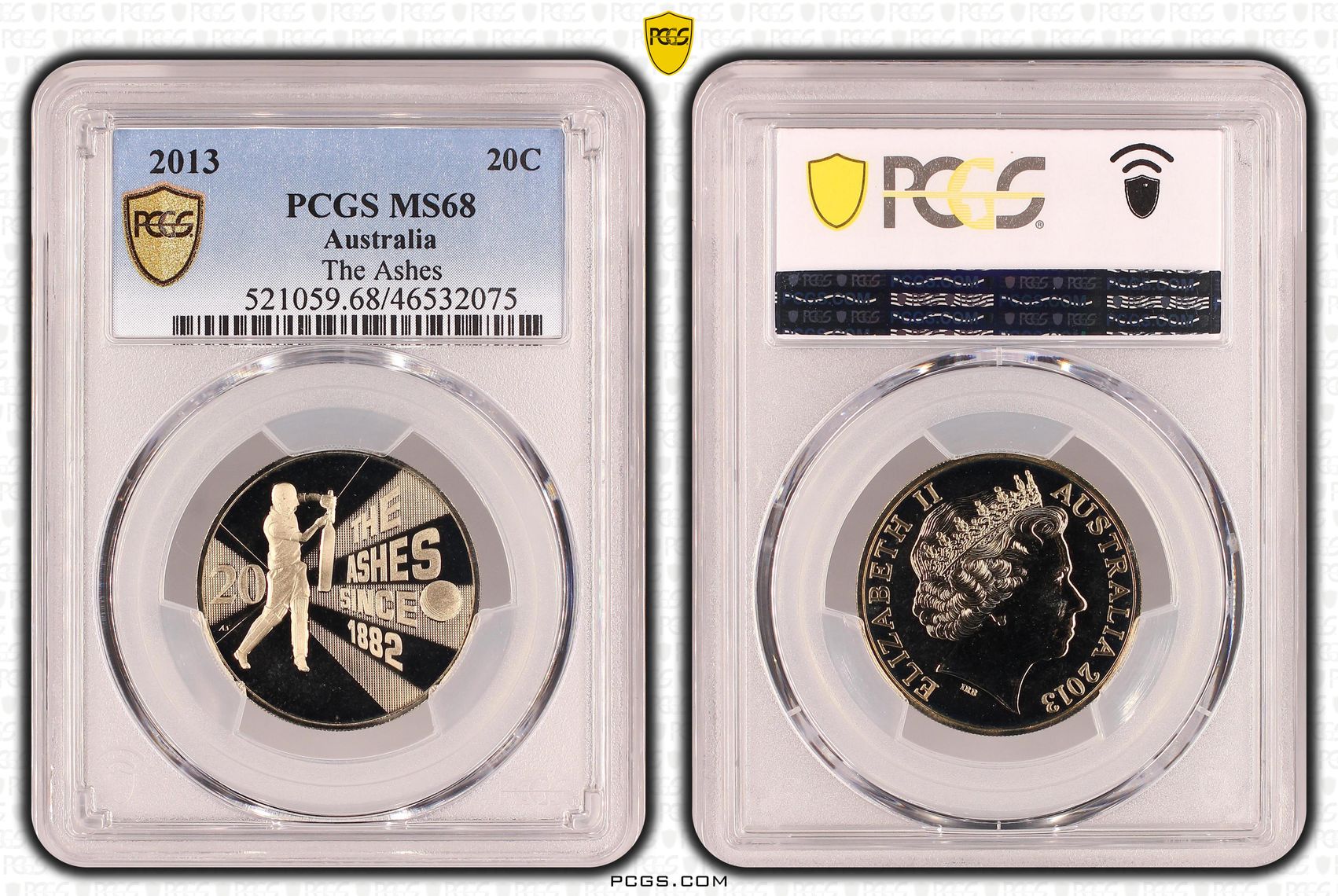 Elizabeth II, The Ashes, Twenty Cent, 2013, PCGS MS 68