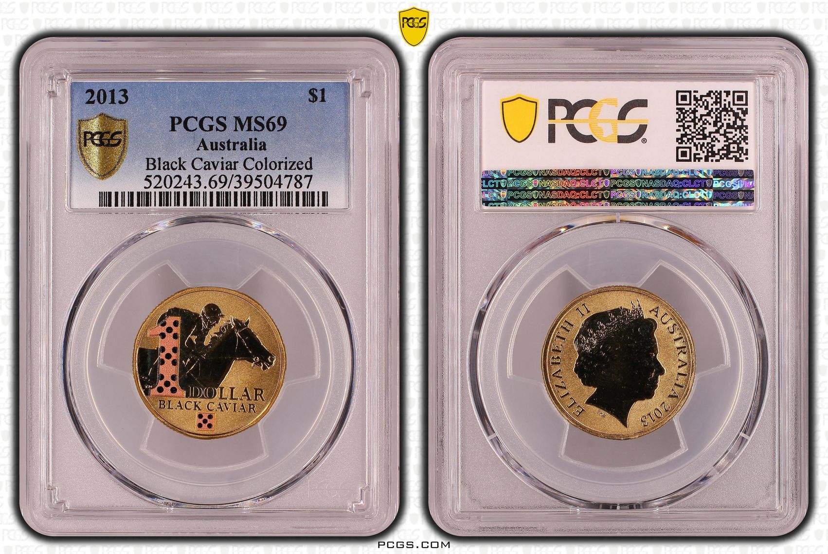428 · Black Caviar Colorized, POP 20/0, One Dollar, 2013, PCGS MS69