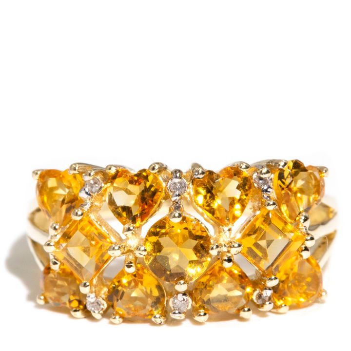 Citrine & Diamond 9 Carat Gold Ring,