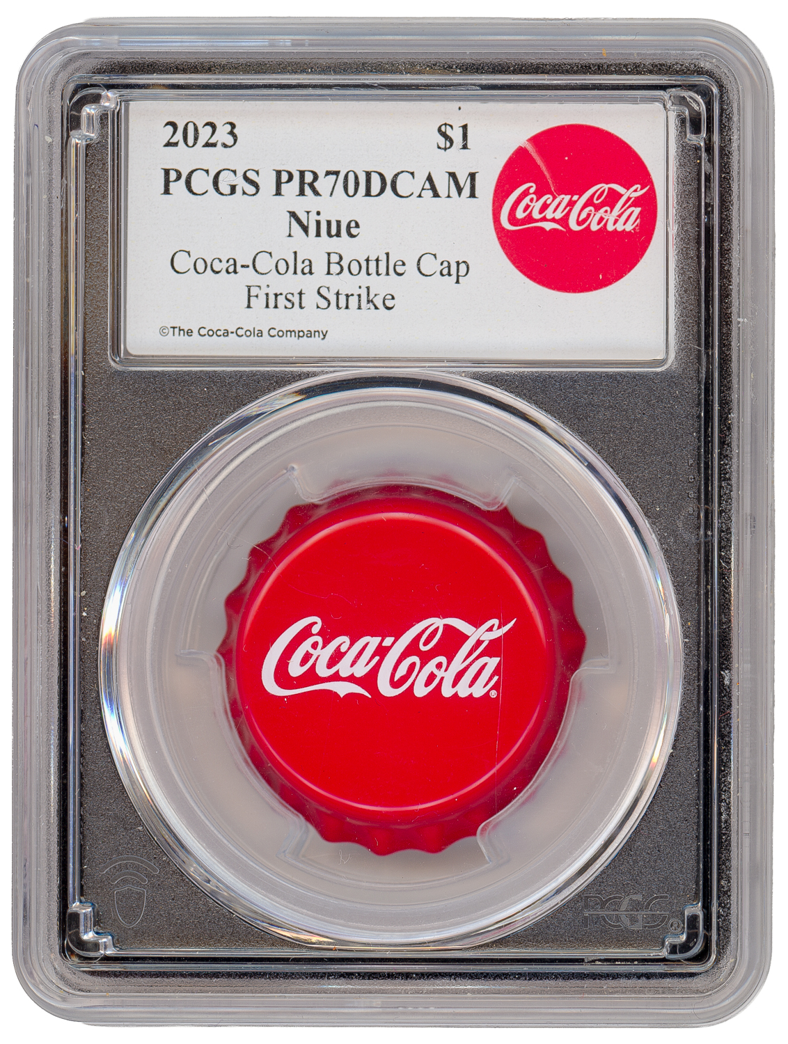 Niue, Coca-Cola Bottle Cap First Strike, One Dollar, 2023, PCGS PR70DCAM