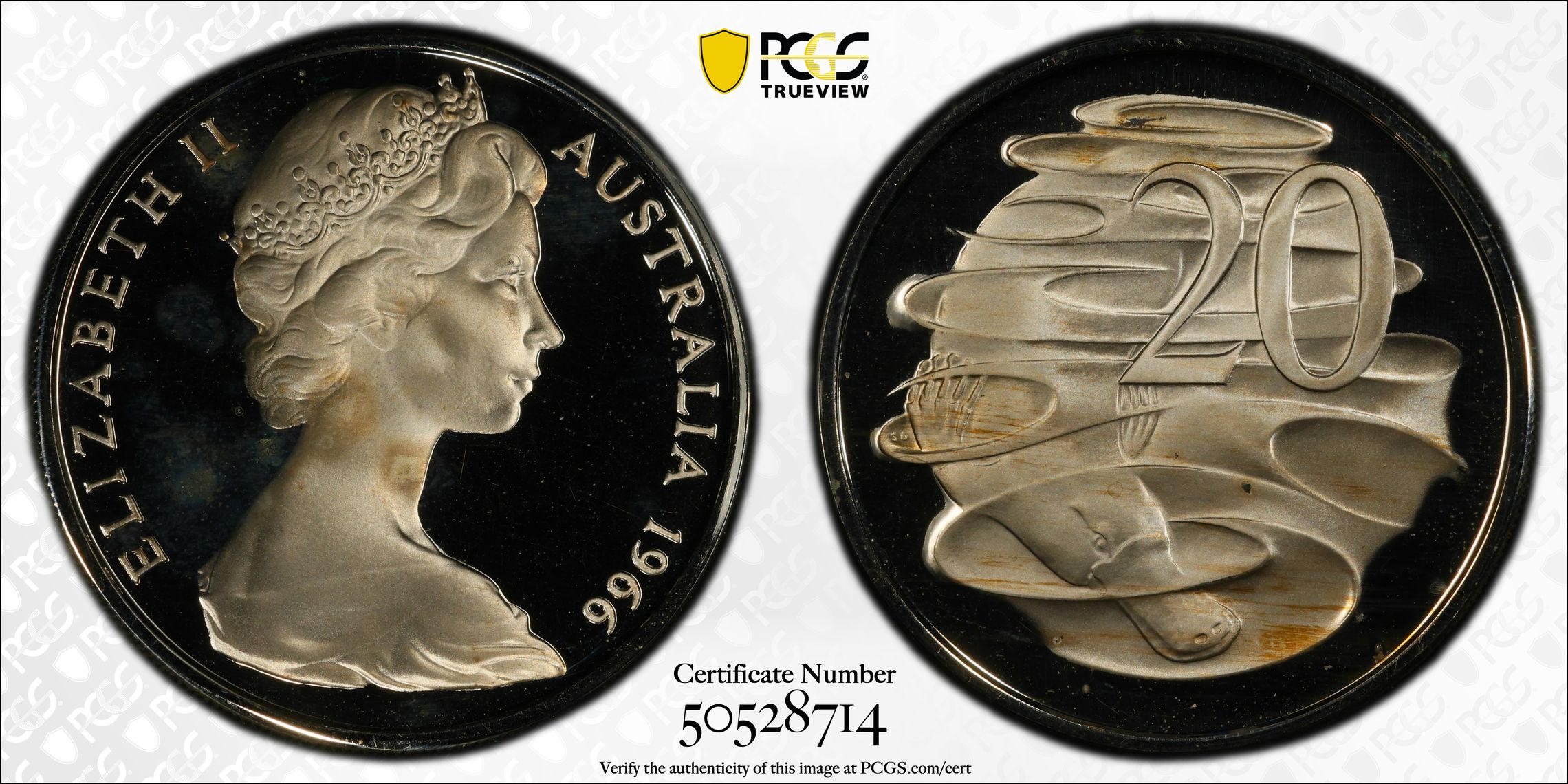 Twenty Cent, 1966, PCGS PR68DCAM