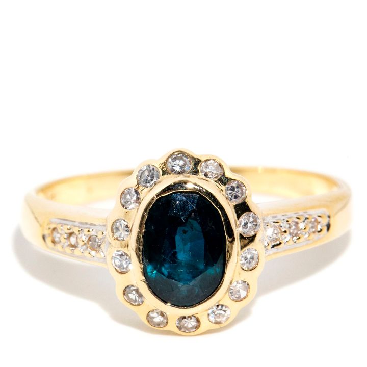 1.00 Carat Teal Sapphire & Diamond Ring,