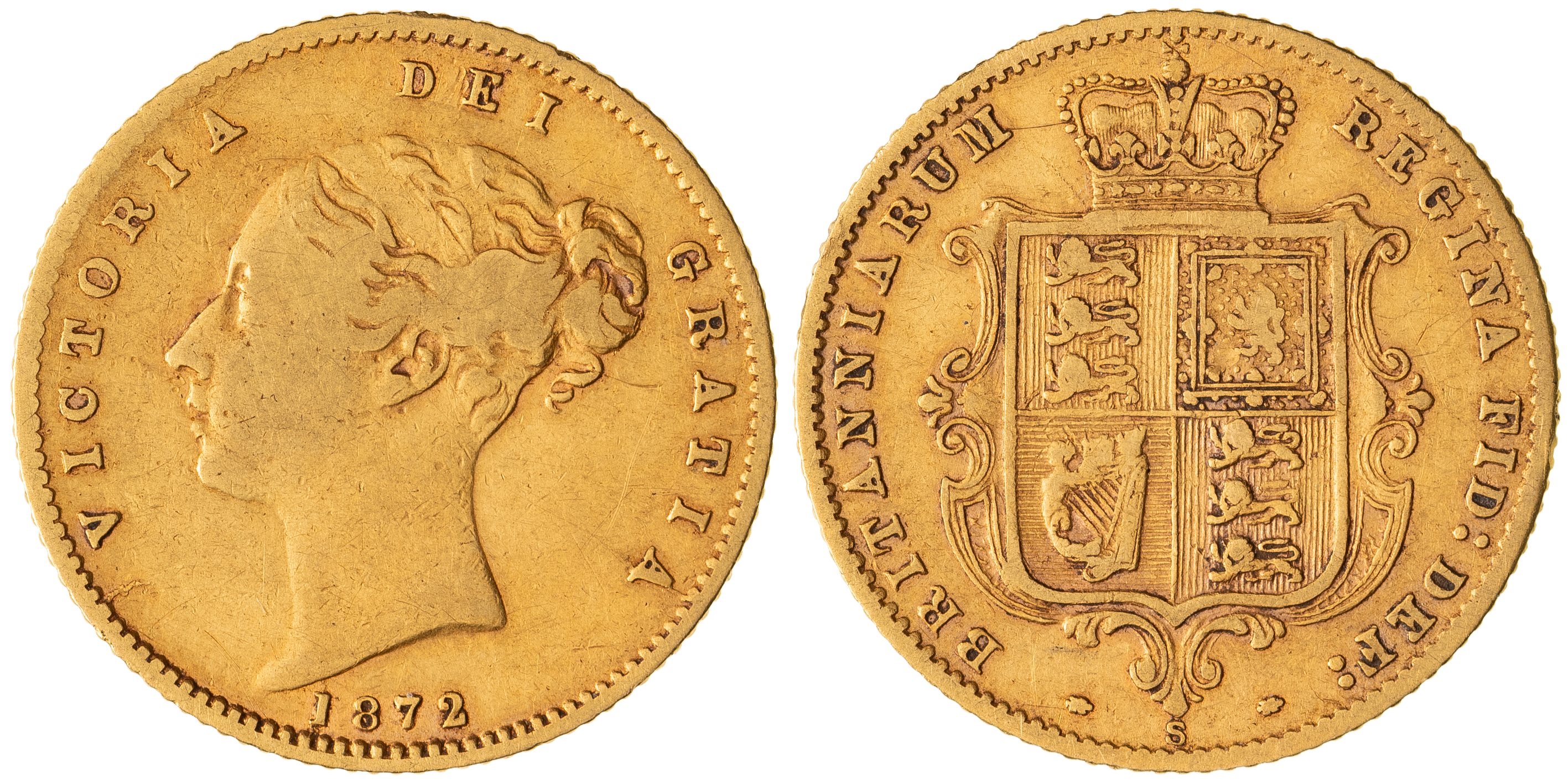 Victoria, Shield Reverse - Young Head, Half Sovereign, 1872-S, Fine