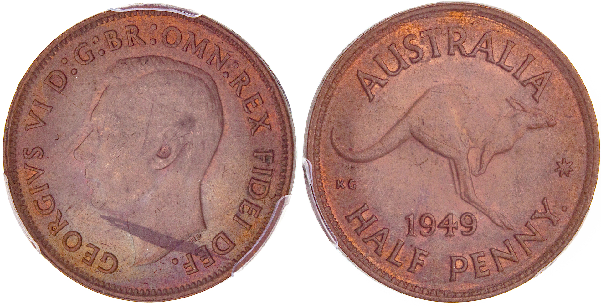 George VI, Halfpenny, 1949-Y., MS 63BN