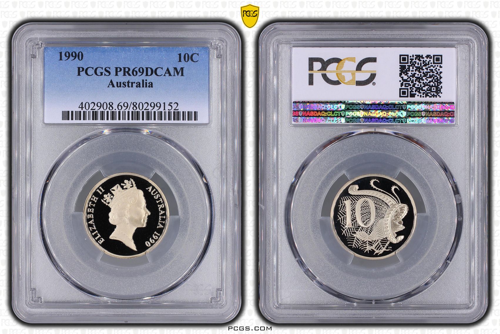 , Ten Cent, 1990, Pcgs Pr69dcam