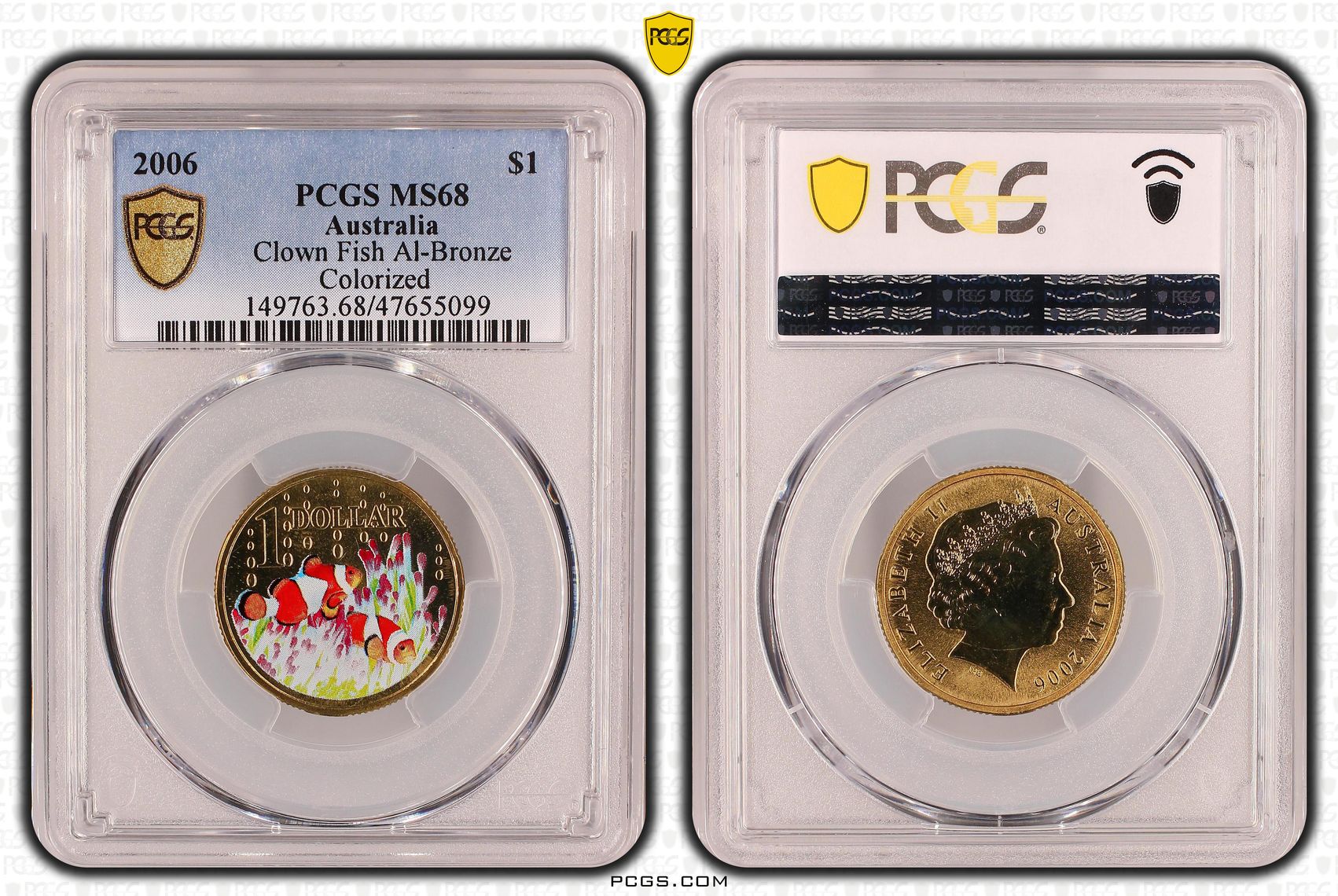 Elizabeth II, Clown Fish Al-Bronze, One Dollar, 2006, PCGS MS68