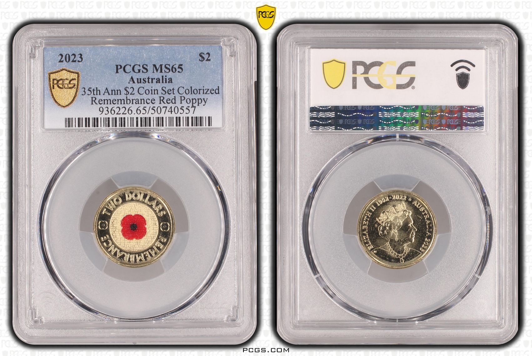35th Ann $2 Coin Set Colorized Remembrance Red Poppy , Two Dollar, 2023, PCGS MS65
