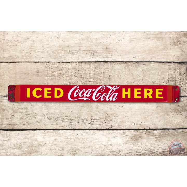 Iced Coca-Cola Here Porcelain Door Push Sign TAC 8.75