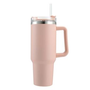 Double Wall Travel Mug Stainless Steel Vacuum Flask with Straw Hot/Cold Pink | LID DAMAGED