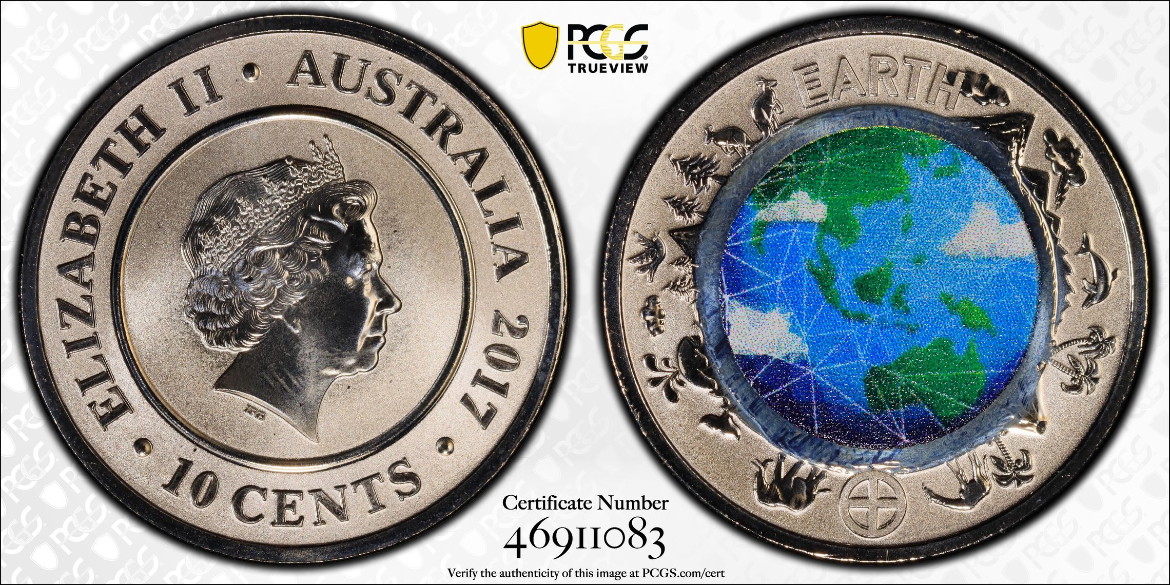 Planetary Coins Earth, Ten Cent, 2017, PCGS MS 69