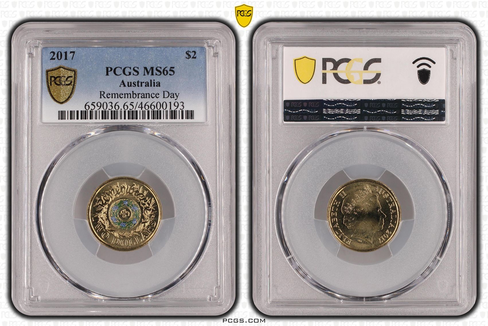 Elizabeth II, Remembrance Day Colorized , Two Dollar, 2017, PCGS MS65