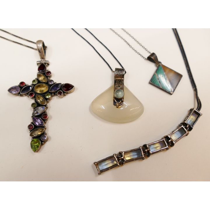 Box Sterling & Stone Pendant Necklaces