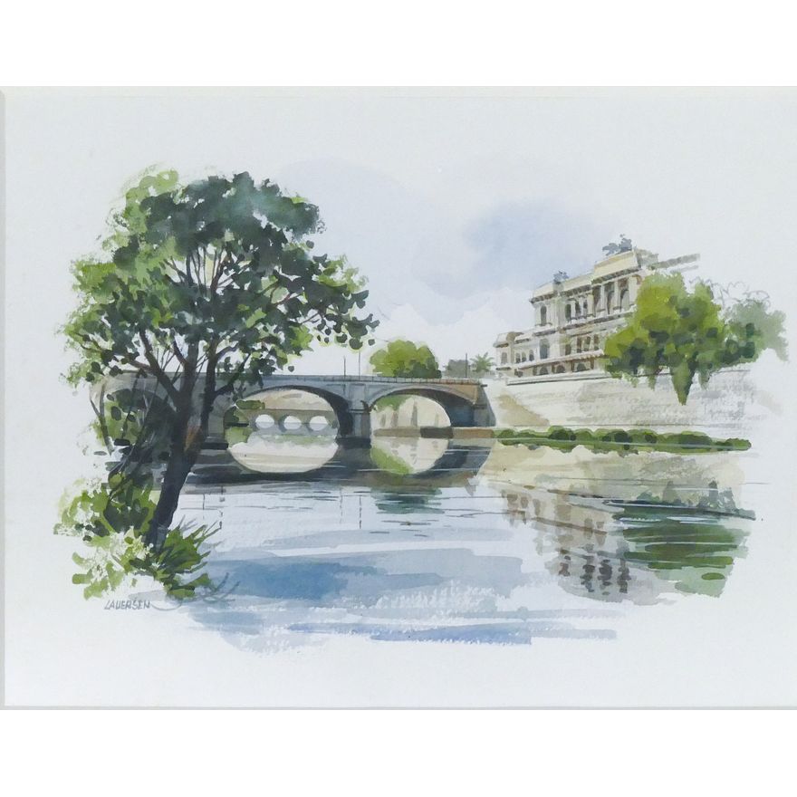 Laursen ''European Scene'' Watercolor Framed 18''x21''