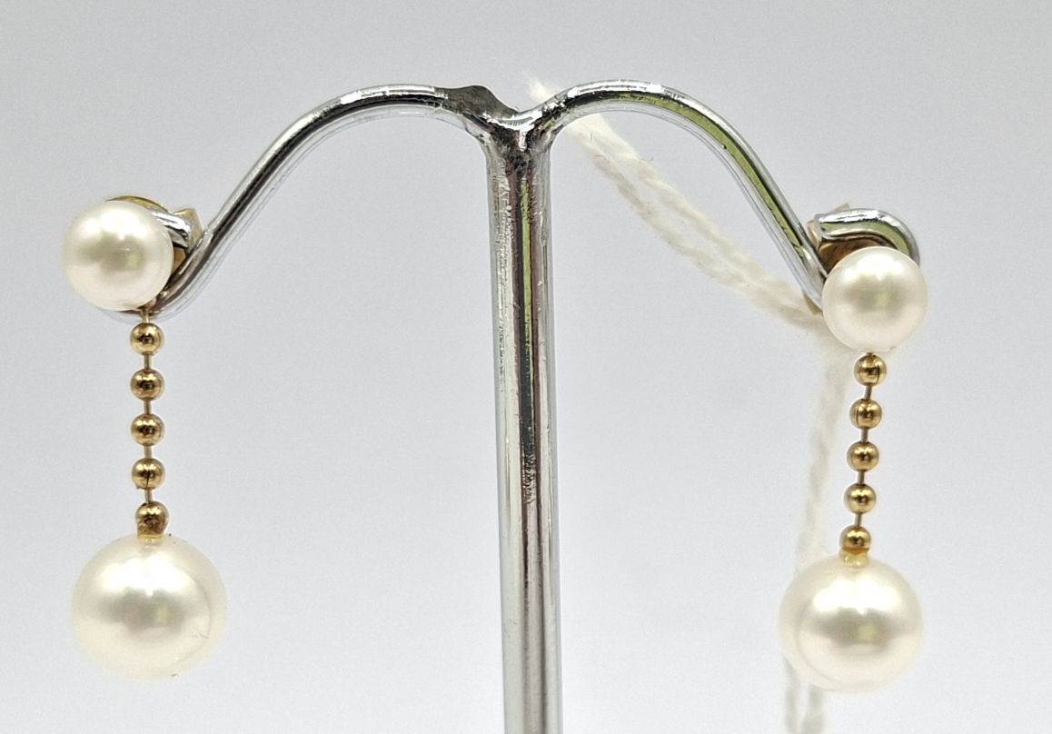 213 · 9CT YELLOW GOLD AND PEARL DROP EARRINGS