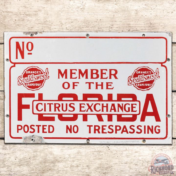 Florida Citrus Exchange Member No Trespassing SS Porcelain Sign
