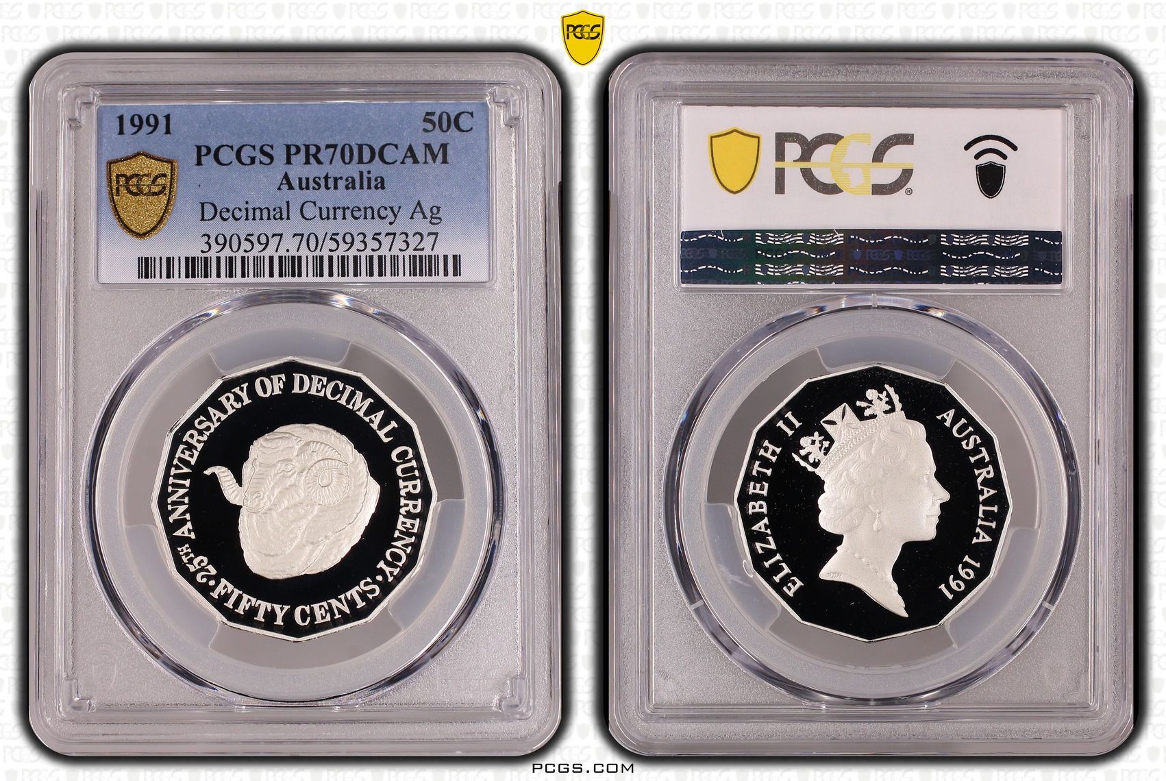 Elizabeth II, Decimal Currency Silver, Fifty Cent, 1991, PCGS PR70DCAM