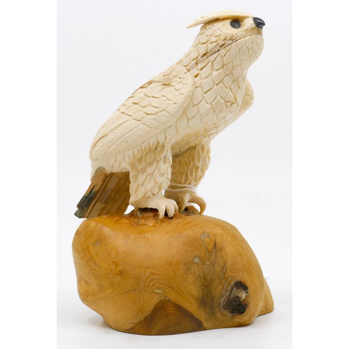 Sam Dimmick Alaskan Inuit Carved Fossilized Owl on Stand 6''