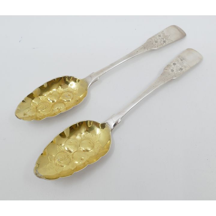 Pair Irish Georgian Sterling Silver Berry Spoons