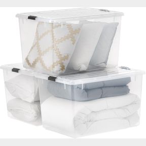 IRIS USA 136 L PLASTIC STORAGE BOX WITH LID AND LATCHES - 3 PACK - BPA-FREE, SEE-THROUGH ORGANIZING SOLUTION, DURABLE NESTABLE STA