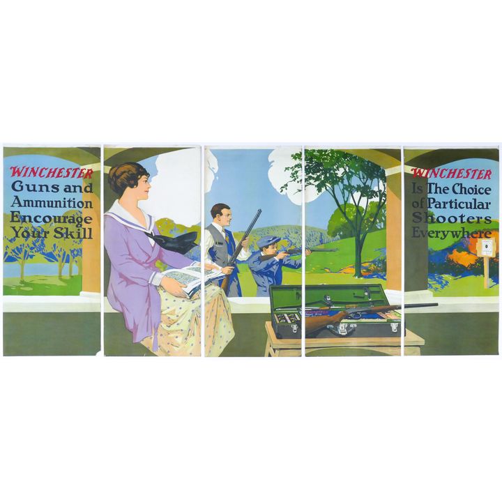 1920's Winchester 5 Panel Advertising Sign- Guns and Ammunition