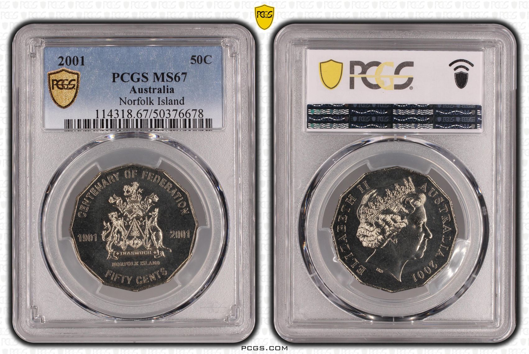 Norfolk Island , Fifty Cent, 2001, PCGS MS67